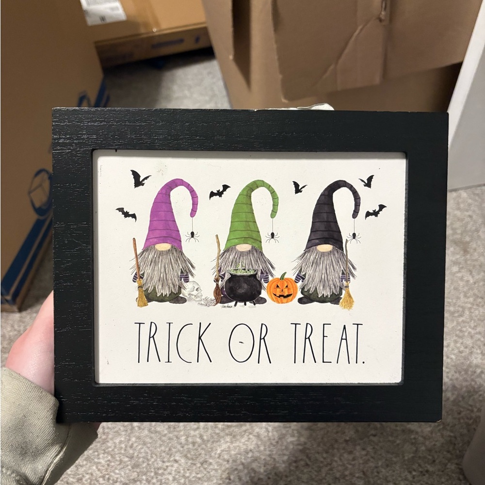Rae Dunn Trick or Treat Gnome Sign - Black, Green, Purple